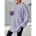 thumbnail image 4 of Women'S Solid Color Long Sleeve Hooded Jacquard Sweatshirt Jacket Slim Fit Drawstring Plush Sweatshirt Purple L, 4 of 8