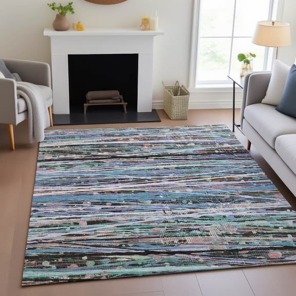 Addison Rugs Chantille Indoor/Outdoor Transitional Stripes Blue Machine Washable Rectangle Rug, 10' x 14'