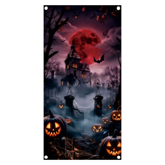 Leeye Halloween Cloth Door Curtain Non Woven Banner with Hooks Strips Ribbon for Wall Window Porch Decoration Party Indoor Outdoor1ml with Black Ribbon and Glue Red 180cm