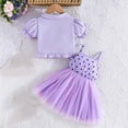 thumbnail image 4 of Piuwrlz Skirt and Jacket Set Girls Mesh Dress Set Short Sleeved Bow-knot Solid Color Printed Skirts Suits Purple Size 3 Years, 4 of 8
