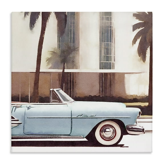Stupell Industries Tropical Scene Classic Car Transportation Painting Wrapped Canvas Art Print Wall Art, 17 x 17