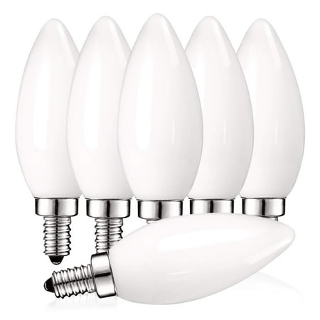 

Luxrite E12 LED Chandelier Frosted Light Bulbs Dimmable 60 Watt Equivalent 2700K Warm White 450 Lumens Blunt Tip 6-Pack
