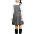 thumbnail image 2 of Girls 3 Piece Outfits Short Sleeve Button Down Lapel Shirt with Pleated A-Line Skirts Tie Cute Preppy Style Sets Gray 4 7-8 Years, 2 of 5