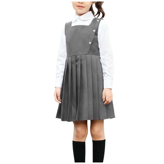 Cethrio Girls Outfit Sets Size 6, 2 Piece School Uniform Long Sleeve Shirts and Dresses Sets Gray Size 6