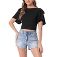 thumbnail image 1 of INSPIRAR CHIC Blusa Cortada Boho con Lazo Frontal para Mujeres, Manga Corta Texturizada, Sexy Cuello en V Profundo, Ropa de Playa, Color Negro, 1 of 6