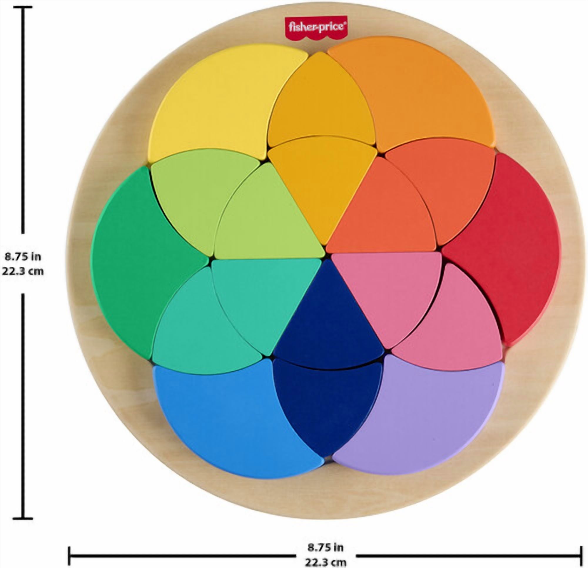 Casse-tête en bois de la roue des couleurs de Fisher-Price, jeu de tri des formes pour les enfants d’ge préscolaire, 19pièces en bois