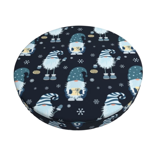 Disketp Christmas Gnome blue Funda Redonda para Taburete, Funda de Cojín para Silla de Bar Suave y Elástica-12 inch