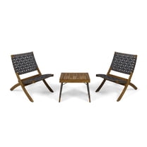 GDF Studio Kayla Outdoor Foldable 2 Seater Acacia Wood Chat Set, Brown and Gray