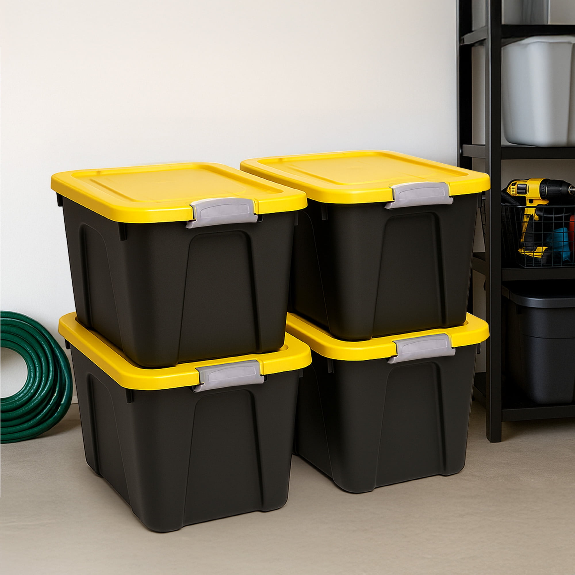 Homz 22 Gal Durabilt Storage Container w/Latch Lid, Black/Yellow