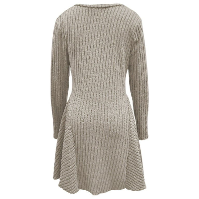 Adeawade Women'S Dresses Round Neck Long Sleeve Knitted Letter Print Dress  Crewneck Tunic Sweater Dress Classic Commute And Outings Wear Khaki 2Xl -  Walmart.com