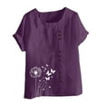 thumbnail image 4 of VgaVtl T-Shirts Womens Plus Size Cotton Linen Short Sleeve Tops for Women Comfortable Camping Butterfly Print Casual Tops,Purple L, 4 of 4