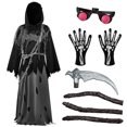 thumbnail image 5 of Joyfy Child Glowing Eyes Grim Reaper Costume, Phantom Costume for Kids Halloween Fancy Dress Up 5-12 Years, 5 of 7