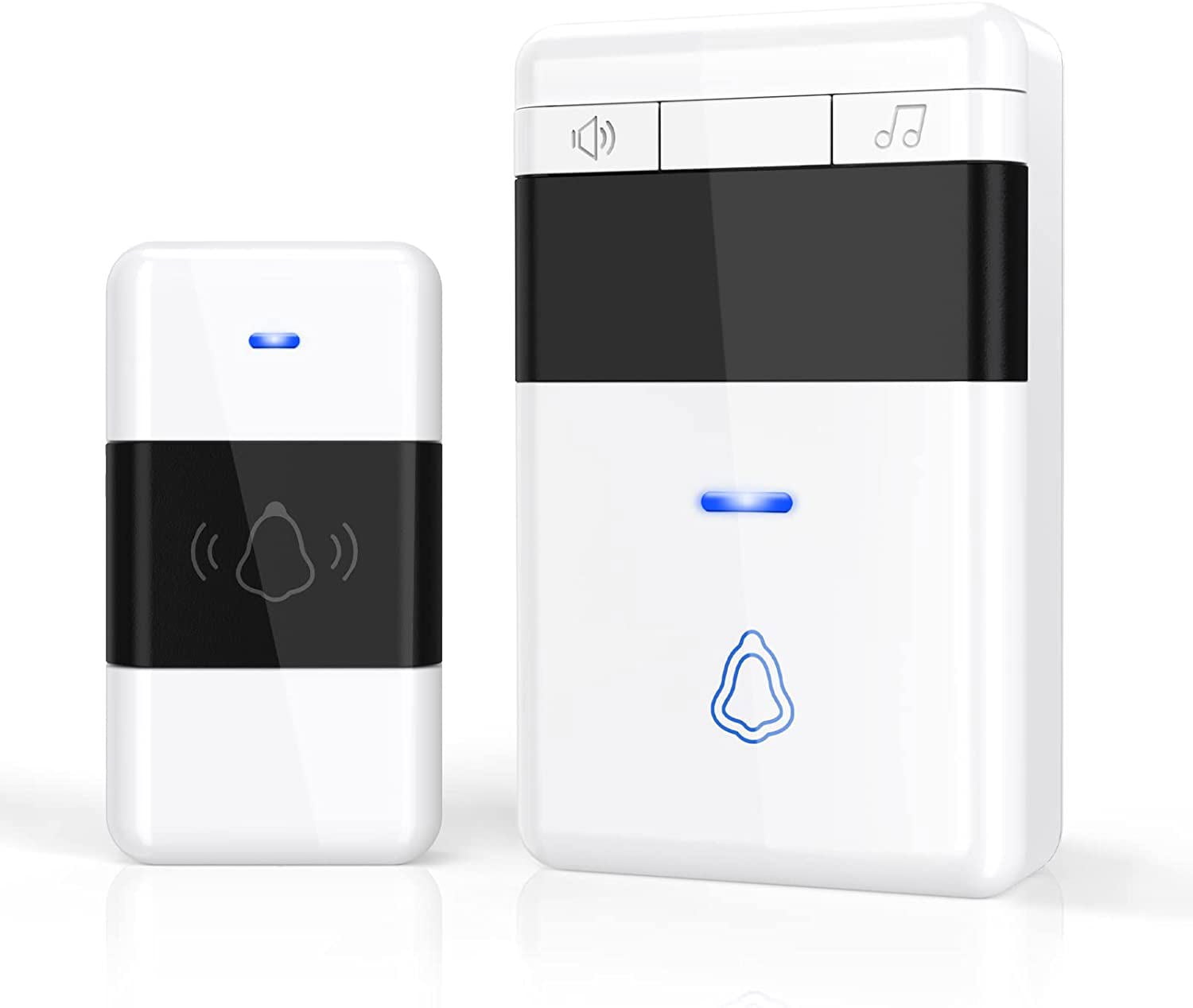 AKOYU 1,000ft Wireless Doorbell Waterproof Door Chime Push Button 58 Chimes 5 Volume Levels