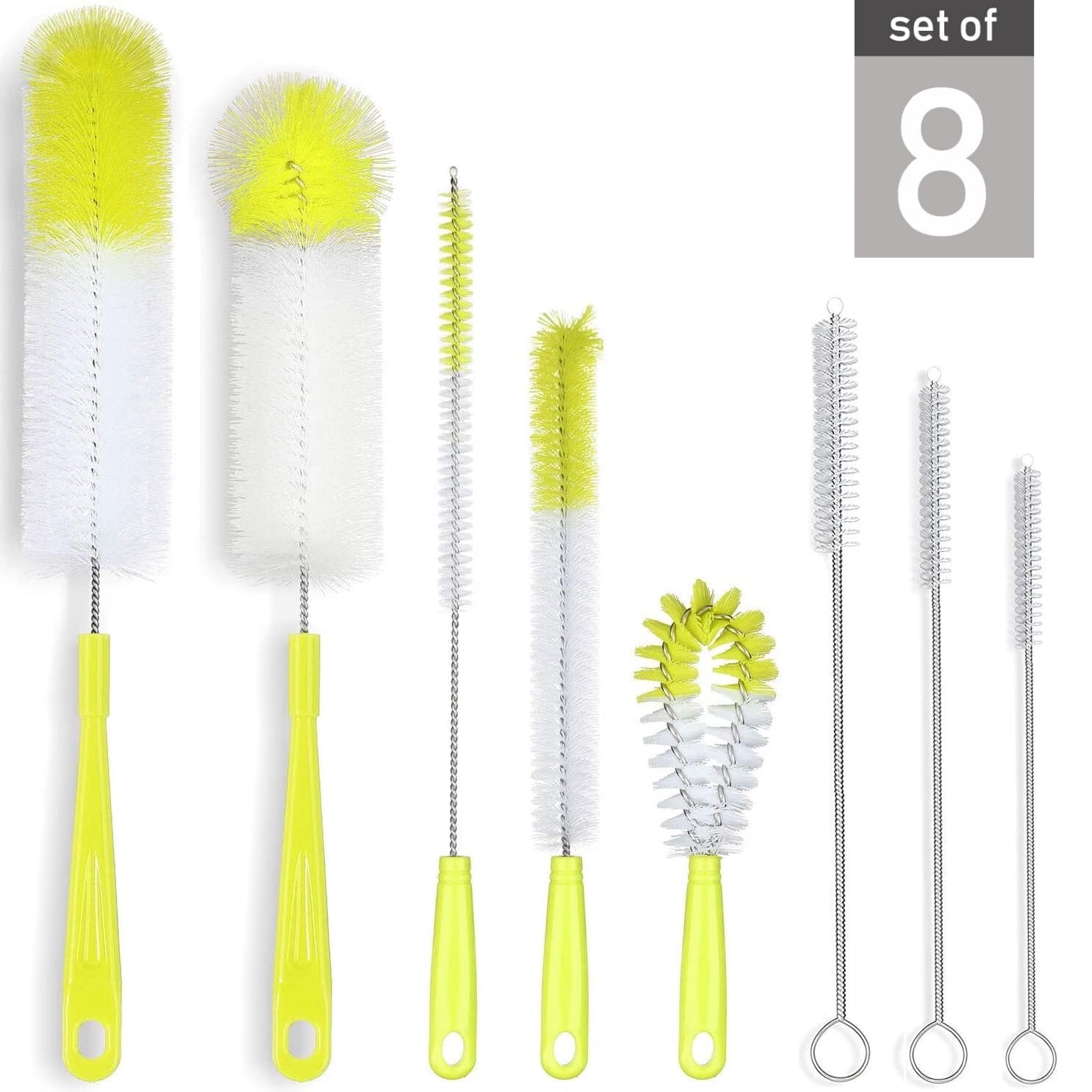 TIFOR 8-Pack Bottle Cleaning Brush Set - Long Handle Baby Bottle Cleaner for Washing Narrow Wine/Beer Bottle,Thermos,Hummingbird Feeder,Sports Well,Plus Kettle/ Straw Brush