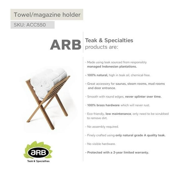 ARB TEAK & SPECIALTIES ACC550 Teak Towel & Magazine Holder