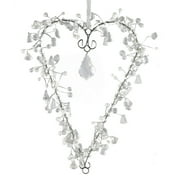 Crafted Creations Set of 2 Clear and White Beaded Heart Hanging Crystal 11"