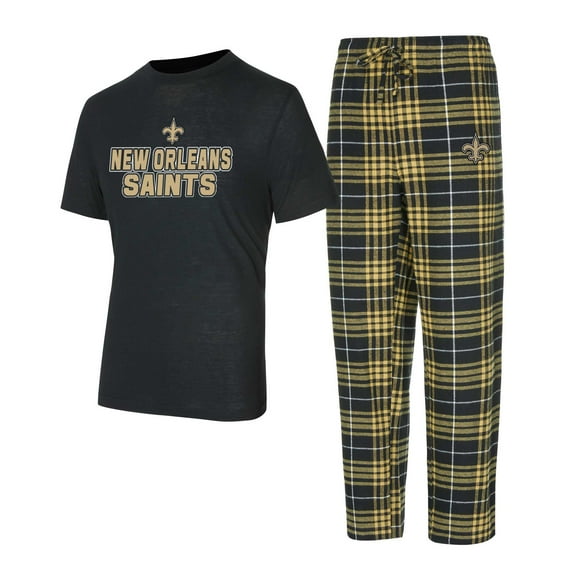 Men's Concepts Sport Black/ New Orleans Saints Vector Top & Flannel Pants Sleep Set