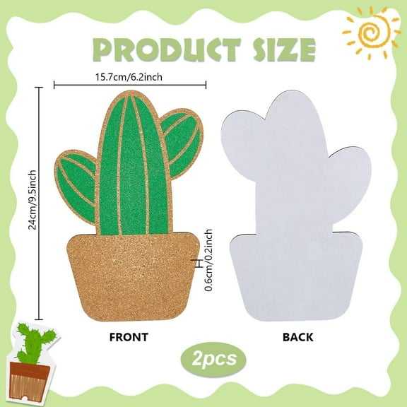 2pcs Potted Cactus Cork Board 9.4x6 inch Cork Tiles Pin Board Bulletin Board Self Adhesive Corkboards Mini Wall Bulletin Boards for Wall for Home Office School Display Boards Decor