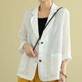 thumbnail image 4 of POIUYTR Blazer for Women Cotton Linen Long Sleeve Notch Lapel Suit Jackets Loose Casual Lightweight Breathable Casual Work Office Blazer Jacket, 4 of 5