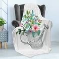thumbnail image 4 of Garden Soft Flannel Fleece Throw Blanket, Doodle Style Watering Can with Lines and Dots Watercolor Style Blooming Flowers, Cozy Plush for Indoor and Outdoor Use, 50" x 60", Multicolor, by Ambesonne, 4 of 5