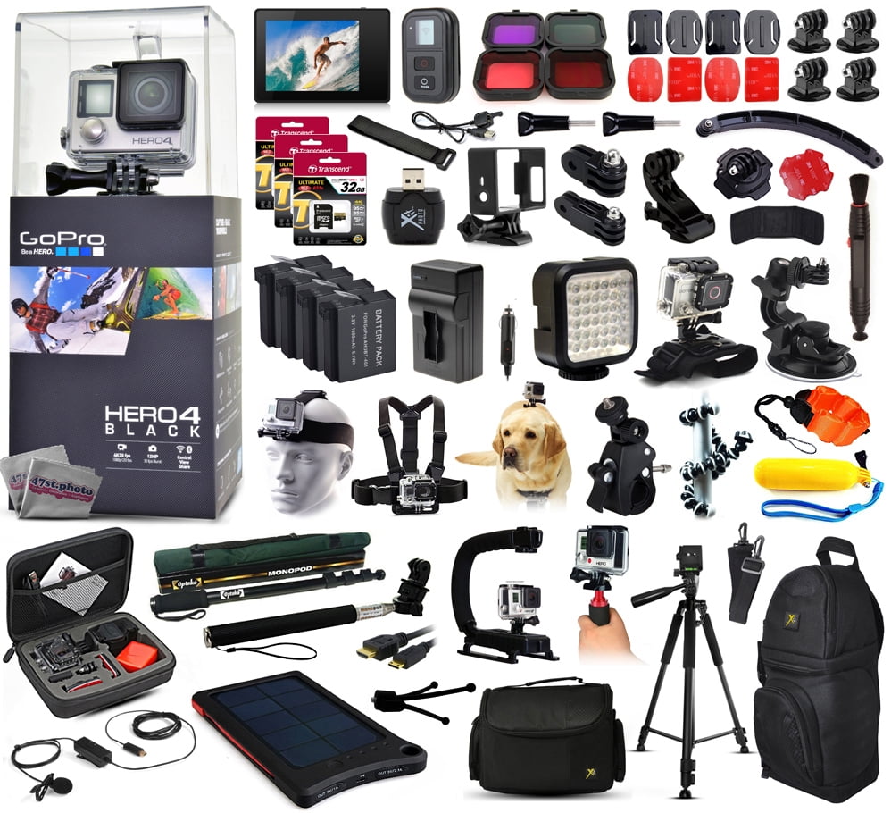 Buy GoPro Hero 4 HERO4 Black Edition CHDHX-401 with 160GB Memory + LCD Display + Solar Charger + Tripod + Skeleton Housing +... by GoPro