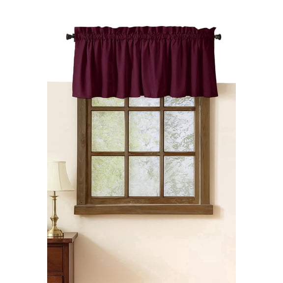 Native Fab Farmhouse Vintage Burgundy Style Rod Pocket Window Treatment Kitchen Valance Curtains, 54" x 18" (2 Panels)