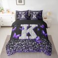 thumbnail image 3 of Feelyou Fashion Monogrammed K Twin Bedding Sets 7-Piece, Bling Butterfly Animal Bedding Comforter Set, Black Purple Sequin Print Reversible Sheet Sets, Breathable Home Decor, 3 of 8