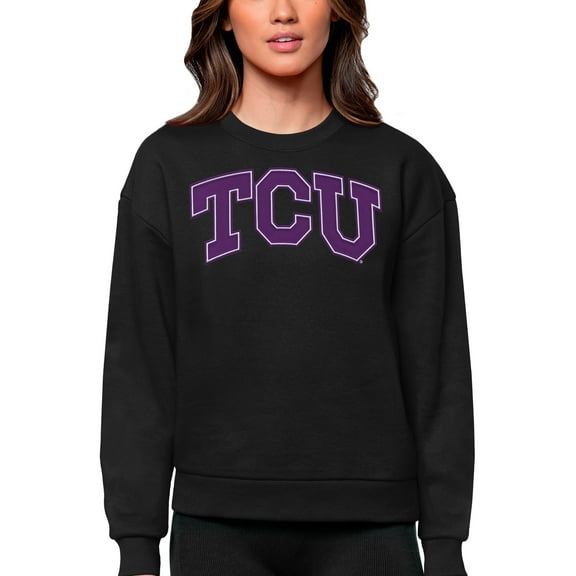 Women's Antigua Black TCU Horned Frogs Victory Crewneck Pullover Sweatshirt