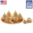thumbnail image 2 of Fancy Turkish Coffee Cups Set of 6 with Tray and Candy Bowl | Crystal Coated Porcelain Espresso Cups with Saucers | 27-Piece Decorative Arabic Greek Coffee Cup Set, Gold, 1.7 oz, 2 of 5