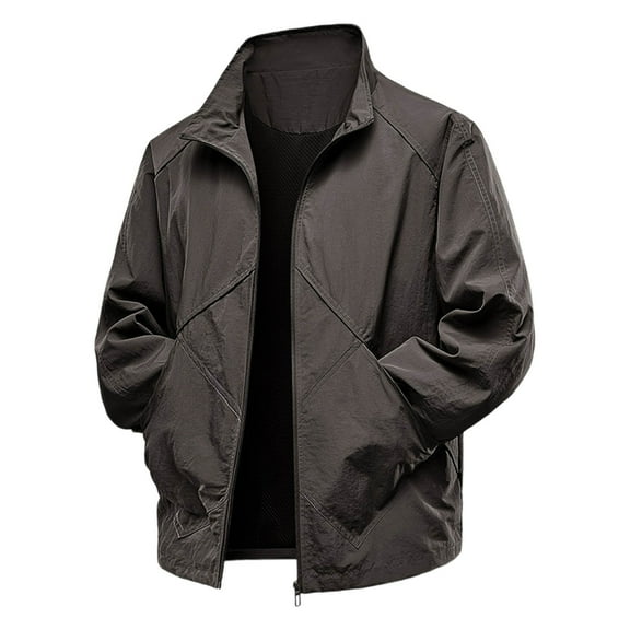 YYDGH Men's Lightweight Softshell Jacket Stand Collar Zip Up Windbreaker Water Resistant Winter Hiking Jackets Coffee XXL