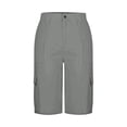 thumbnail image 5 of Axiiglly Bermuda Cargo Shorts for Women Elastic Waist Zipper Button 6 Pockets Cargo Hiking Shorts Knee Length Mid Rise Shorts, S-2XL, 5 of 6