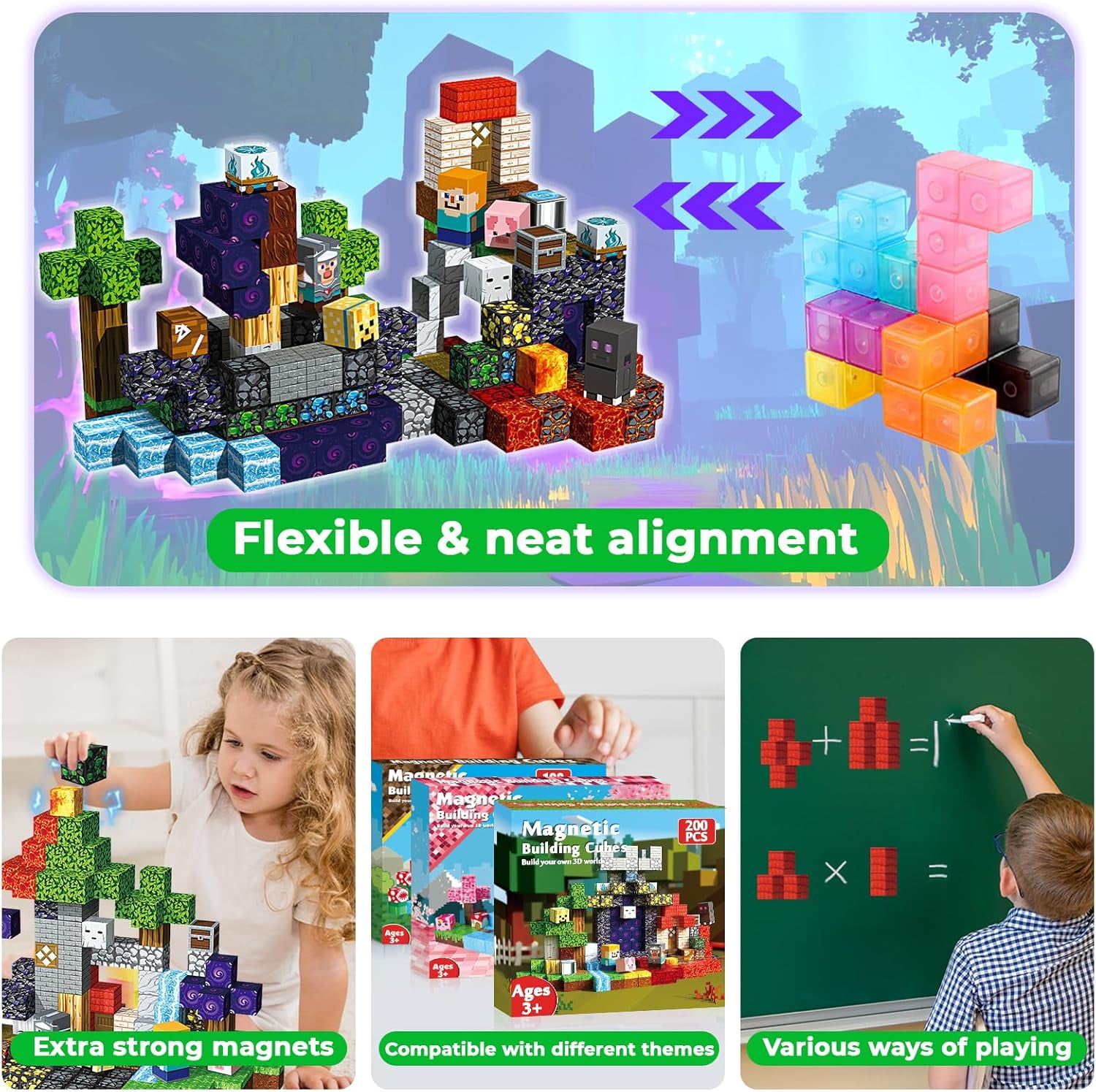 Annexfun 200 PCS Magnetic Blocks - Magnet Toys for Kids, Boys and Girls, Magnetic Building Blocks Cubes, Stacking Magnets for Kids, Easter Birthday Gifts for Boys and Girls Age 3+ Years Old