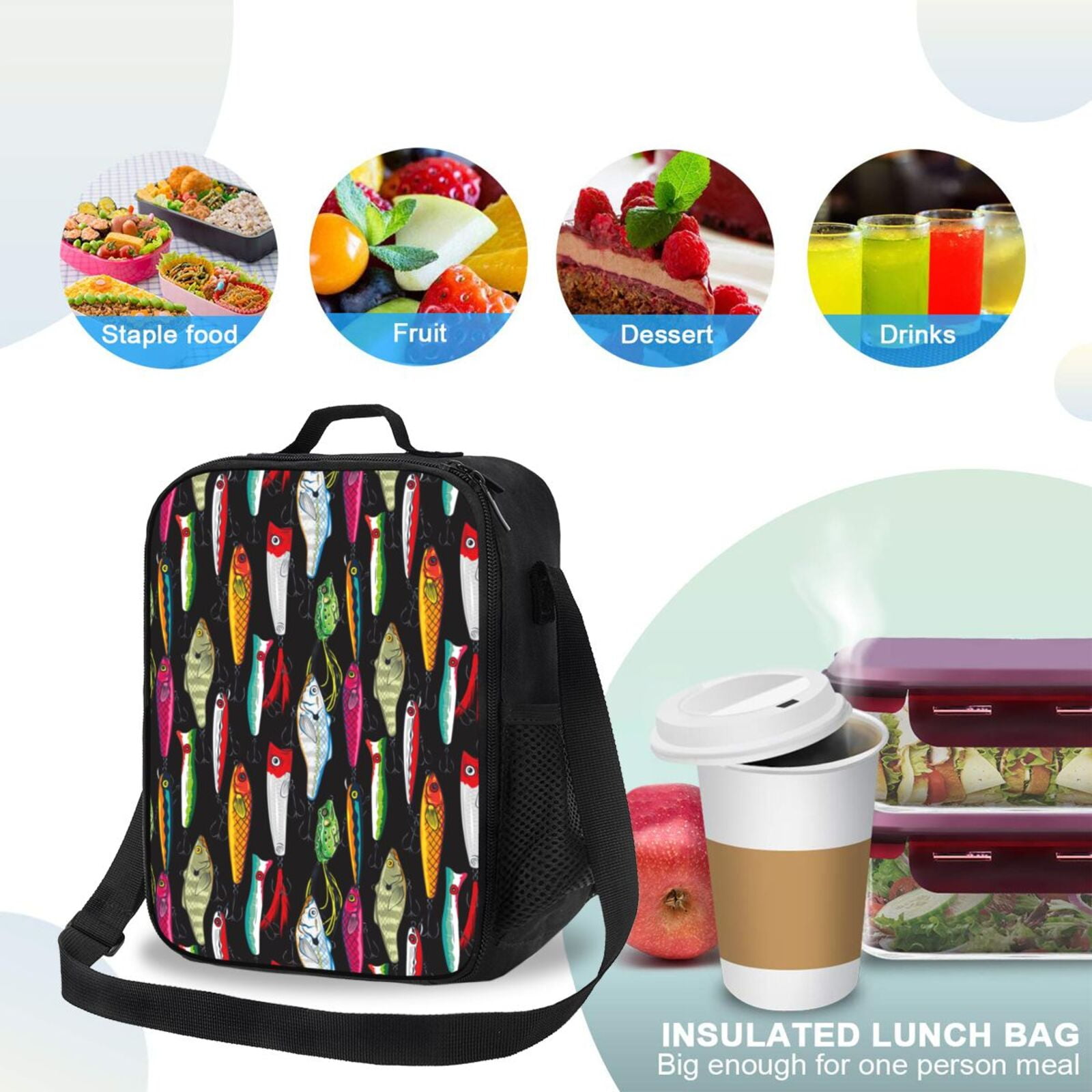 Ratiio Colorful Fishing Lures Print Lunch Box - Reusable Lunch Bag Men Adult Women- Insulated LunchBox