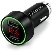 Palumma 24W/4.8A Dual USB Car Charger, 12V to USB Outlet with Cigarette Lighter Voltage Meter LED/LCD Display Battery