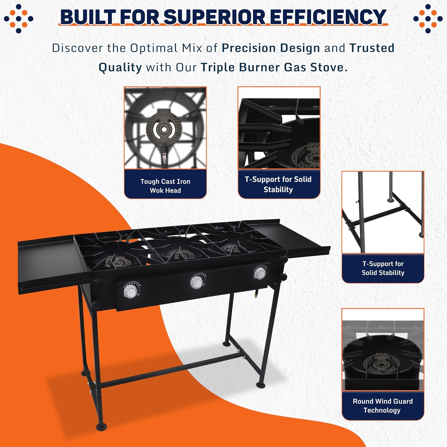 SONRET - Three Burner Propane Outdoor Camping Stove - 2,25,000 BTU - with Dual Side Shelf
