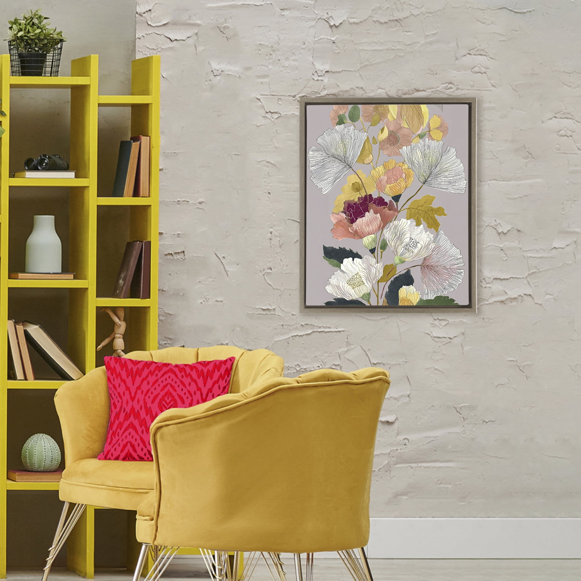 Detailed Foliage Leaves Brown Framed Floater Canvas Wall Art, design by Annabelle Hall