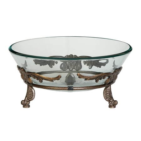 - Decmode Traditional 7 X 15 Inch Winged Scroll Metal And Glass Bowl Server, Copper Brown