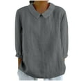 thumbnail image 2 of AherBiu Chemises en Lin pour Femmes Manches 3/4 Col Rétro Hauts Décontractés Amples Mode Automne 2024 Blouses, 2 of 5
