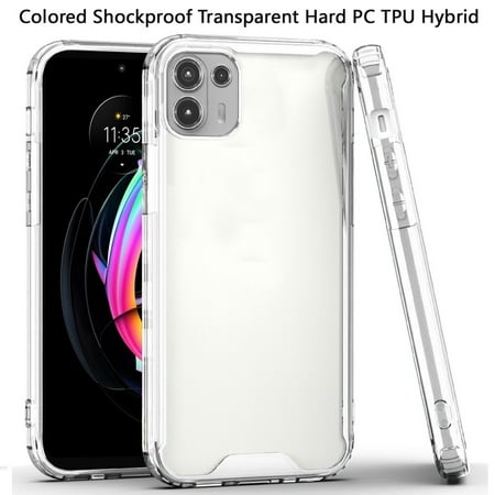 For Motorola Edge 20 Lite Colored Shockproof Transparent Hard PC + Rubber TPU Hybrid Bumper Shell Ultra Thin Slim Protective Cover ,Xpm Phone Case [Clear]