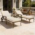 thumbnail image 2 of Zimtown 2pc 76in Cast Aluminum Outdoor Chaise Lounge Chair with Wheels, Adjustable Back Patio Recliner for Poolside, Bronze, 2 of 10