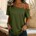 thumbnail image 2 of GERsome Womens Short Sleeve T-Shirts Trendy One Shoulder Neck Summer Tops Solid Color,Army Green,Size L, 2 of 7