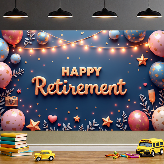Decorative Design Happy Retirement Banner Balloon Decoration Party Backdrop for Retirement Celebration Indoor Party Event Decoration