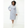 ELOQUII Elements Women's Plus Size Petal Print Midi Shirt Dress with Tie Waist