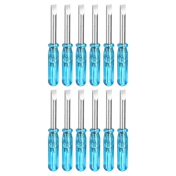 Uxcell 12pcs SL3.0 Mini Flat Head Screwdriver 1.77" Length Screwdrivers 1" Carbon Steel with Ergonomic Handle for DIY Repairing, Blue