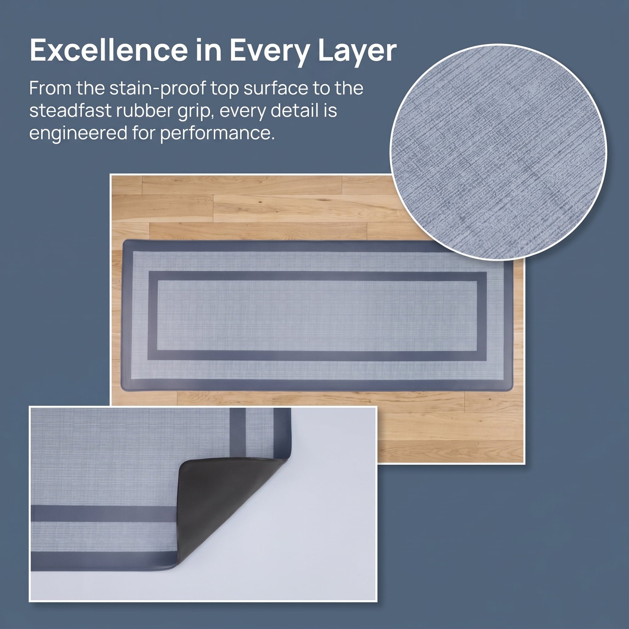 Unique Bargains Geometric Anti Waterproof Oil Resistant Non Slip Floor Rug Grey 47" x 18"