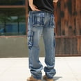 thumbnail image 6 of Iugvhana Men's Casual Baggy Cargo Jean Pants Loose Fit Straight Leg Vintage Washed Outdoor Work Denim Pants with Multi-Pocket Light Blue 38, 6 of 8