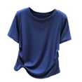 thumbnail image 2 of Inverlee Womens Crewneck Ribbed Knit Shirts Short Sleeve Crop Tops Casual Daily Wear T Blouses Navy XL, 2 of 5