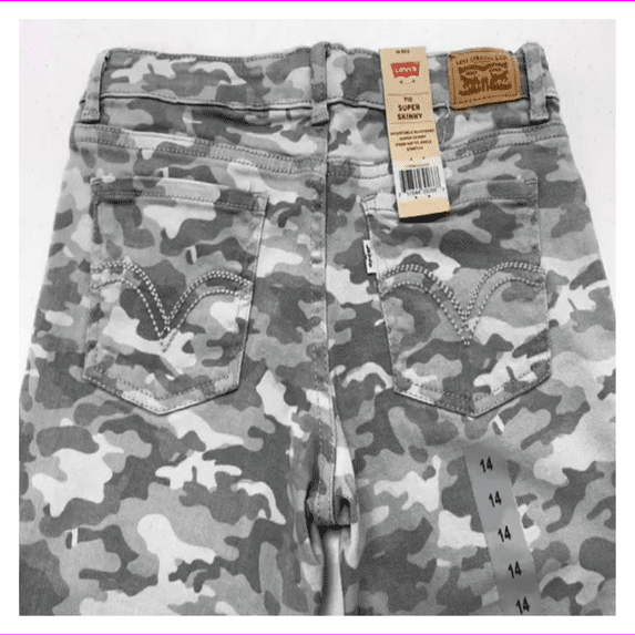 Levis Girls' 710 Super Skinny Camo Denim Jeans 8/Camo Grey