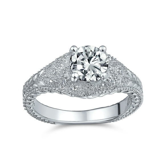 Bling Jewelry Womens Vintage Art Deco 3CT Round Solitaire CZ Engagement Ring & Wedding Set Silver
