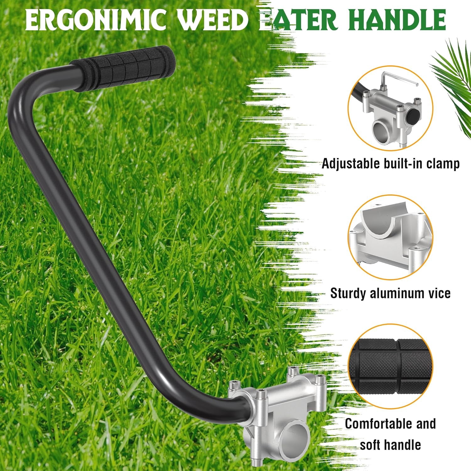 Universal Trimmer Handle Extension with Adjustable Shoulder Strap, Back-Saving Weed Eater Handle for 26-28mm Shafts